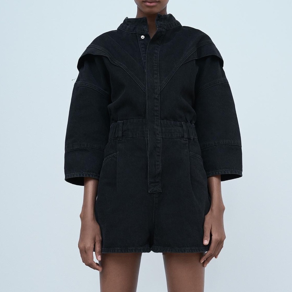 Zara Black Denim Jumpsuit